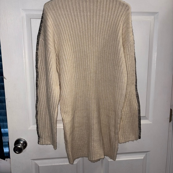 Steve Madden Women's Gemma Dress Ribbed Mock Neck White Black Stitching - Picture 5 of 8